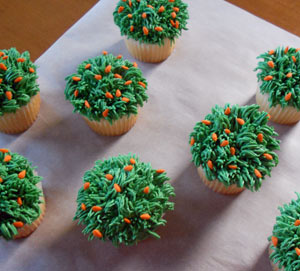 Grass Cupcakes with Carrots